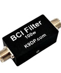 Compact 100W BCI Filter For HF Shortwave Radios And Receivers, Lightweight 78g Front End Interference Shield, black rectangular unit.
