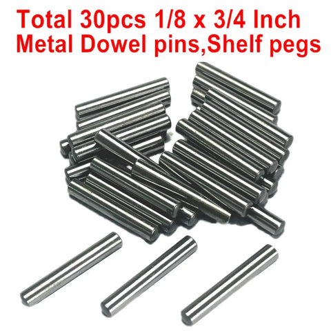 Knockout Quality Heavy Hitter 30 Pack 1/8 X 3/4 Inch Alloy Steel Dowel Pins on a white background for DIY furniture repair.