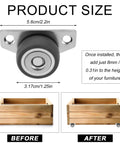 Set Of 4 Low Profile Side Mount Casters With Quiet Rubber Wheels, showing size and installation on furniture.