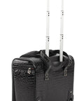 Underseat Luggage Bag With Croco PVC Finish 15 Inch Carry On For Women Lightweight Travel Buddy With 2 Spinner Wheels Airline Friendly Black Everyday, rear view with extended handle and wheels