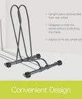 Rolling Bike Floor Stand For Mountain Fat Tire And Road Bikes Tool Free Adjustable Freestanding Garage Parking Rack on wheels