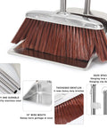 Straight Up Heavy Duty Brush And Dustpan Set For Home With 56 Inch Extended Handle showing stainless steel frame and thick bristles.