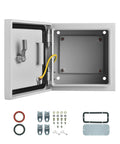 Rugged Weatherproof Outdoor Electrical Enclosure Box 8 By 8 By 6 Inch With Reinforced Lock, Heavy Duty Steel Junction Box For Harsh Environments, No-Fuss Install Backplane, Corrosion-Resistant Weatherproof Cabinet open with gasket and hardware