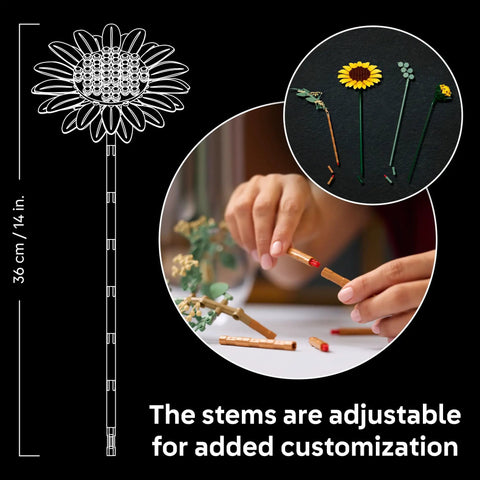 Botanical Sunflower Bouquet Building Kit For Adults 18 Plus DIY Floral Decor Craft For Home Office Bedroom Six Sunflowers In Various Stages Cool Gift For Birthdays Housewarming And Trendy Displays. 36 cm adjustable stem