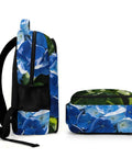 Side view of Spacious Unisex Backpack With Blue Hydrangea Print For Summer Garden Vibe, Durable Polyester Daypack With Large Capacity