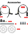 Hydraulic Disc Brake Set For E Bike, 4 Piston 2 Pin, Pre Bleed With Mineral Oil, accessories including 160mm rotors and connectors.