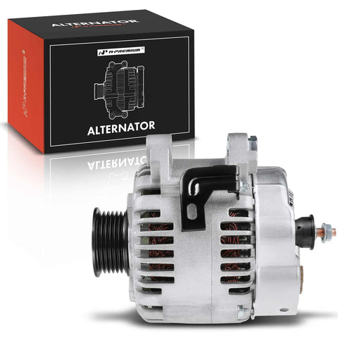 Side view of alternator with 6-groove pulley, fits Hyundai and Kia vehicles 2006 to 2012 V6 3.3L 3.8L 12V 130A CW