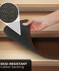 Close-up of skid resistant carpet stair treads set of 15 in chocolate brown showing no slip grip rubber backing detail.