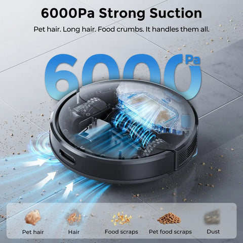 Self Emptying Robot Vacuum and Mop With 6000Pa Suction No Tangling LiDAR Multi Floor Mapping 90 Day Hands Free Cleaning App Control