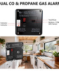 Built Like A Tank Double Sensor Co And Lp Gas Detector Hardwired 12V Dc Digital Display Panel installed in RV kitchen.