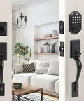 Keypad Deadbolt Electronic Keyless Entry Door Lock With Handle For Double Doors Matte Black installed on living room door