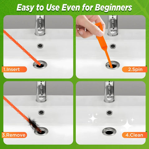 4 Pack 25 Inch Drain Snake Kit For Clogged Drains And Drain Clog Remover Unclog Kitchen Sink Bathroom Tub And Toilet tutorial steps