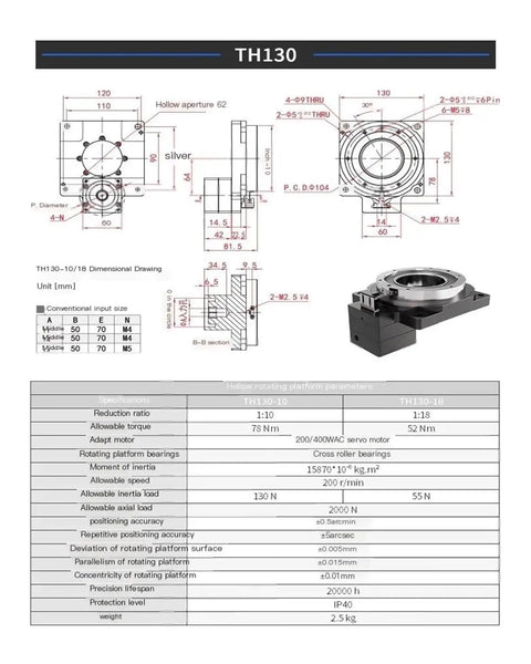 Built Tough Heavy Duty Hollow Rotary Actuator Delivering True 360 Degree Rotation and Precision Planetary Gearboxes for Seamless Industrial Motion Control diagram with measurements.