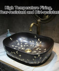 Ceramic Vintage Bathroom Vessel Sink, Handcrafted Art Countertop Vanity Basin for Home, B&B and Club Bathroom Decor (Small) with floral design