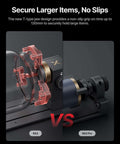 Split image: left shows xTool RA3 smart rotary with pink clamp on a laser engraver; right shows RA2 Pro rotary.