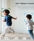 Children playing with Indoor Security Camera For Home 360 Degree 1080P WiFi Baby And Pet Monitor with motion tracking and phone app.