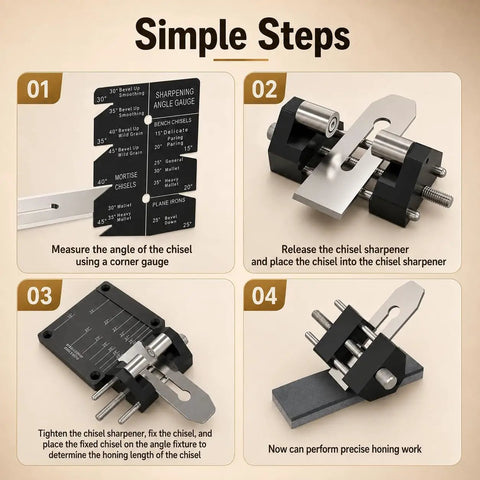 Dead On Edge Precision Chisel Sharpening Jig Kit With Dual Grit Stones, step-by-step guide for sharpening chisels.