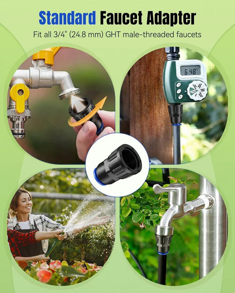 8 Pack 3/4 To 1/2 Inch Faucet Adapters Kit, Quick Connect 3/4 FHT To 1/2 Tubing Connectors in use with garden hose
