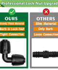 Comparison of Half Inch Drip Irrigation Elbow Fittings 13 Pack Barbed Elbow Connectors For One Half Inch Drip Tubing Anti Drop Lock Nut