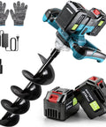 Cordless Earth Auger with Brushless Motor for Effortless No Cords Post Hole Digging, shown with batteries, charger, and gloves