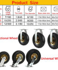 Hardcore Heavy Duty Rubber Caster Wheels Roll Slick As Butter With No Sweat Shock Absorption Easy Mount Kit For Workshop Cart And Garage Furniture Rig size chart showing directional and universal wheels