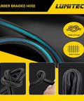 Real Deal Locking Tire Chuck With Rubber Hose Fine Thread Standard Valve Inflator Pump Hose Adapter Twist Lock Conversion Solid ABS Air Chuck Fits Car Bike Motorcycle Garage DIY Auto Repair Work Quick Setup Hands Free No Sweat braided rubber hose, black, close-up
