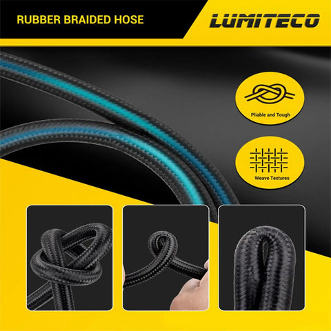 Real Deal Locking Tire Chuck With Rubber Hose Fine Thread Standard Valve Inflator Pump Hose Adapter Twist Lock Conversion Solid ABS Air Chuck Fits Car Bike Motorcycle Garage DIY Auto Repair Work Quick Setup Hands Free No Sweat braided rubber hose, black, close-up