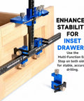 Professional Cabinet Hardware Jig With Micro Adjustment Slider And Drill Bit Storage For Nailing Drawer Pull Placement Right On The Money Smooth DIY Woodworking Alignment Tool That Saves Your Knuckles featuring enhanced stability for inset drawers.