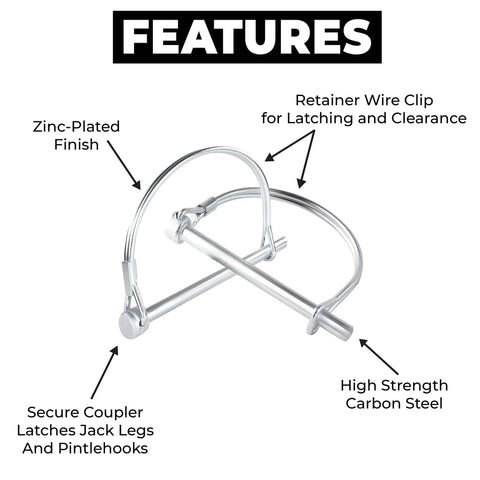 Pack Of 10 Trailer Pins And Locking Pins Set 2.75 Inch Length And 0.25 Inch Diameter, zinc-plated carbon steel, secure coupler latch, product features