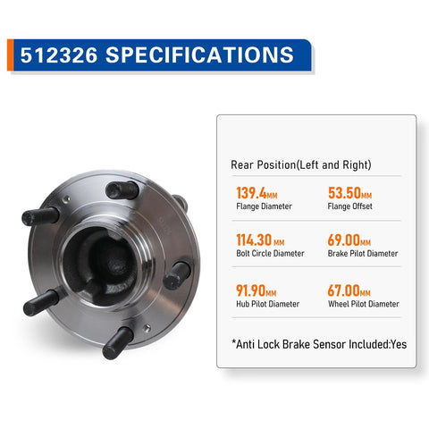 Rear Wheel Hub Bearing Assembly For Hyundai Santa Fe Veracruz And Kia Sorento 5 Lug With ABS Sensor FWD Only Specs Diagram