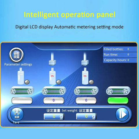 Digital LCD display of Plug And Play Automatic Two Nozzle Liquid Filler With Digital Screen Precision Weighing Tech for easy setup.