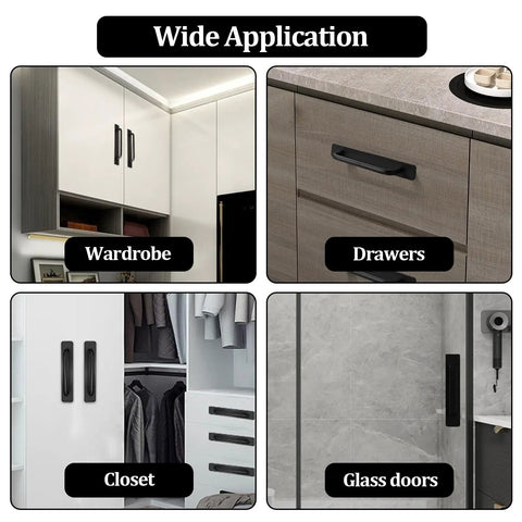 Self Stick Cabinet Handles 4 Pack No Drill Drawer Pulls For Cabinets And Closets Durable Aluminum Alloy With Super Strong Adhesive Tape Easy Install For Kitchen Bath Remodel And Furniture Makeover on wardrobe, drawers, closet, and glass doors