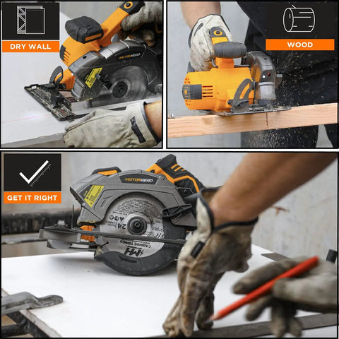 Using 20V Ultra Cordless Circular Saw With Laser Guide And Luminmax LED For Clean, Straight Cuts, 0-50 Bevel on wood and drywall