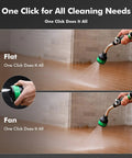 Heavy Duty Metal 2-In-1 Garden Hose Wand With 9 Spray Patterns demonstrating flat and fan spray modes on tile floor