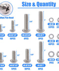 Grab-And-Go 304 Stainless Steel Nuts And Bolts Kit With 237 Pcs, 8 Sizes Including Size 6-32, 8-32, 10-24 chart