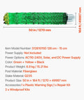 Electric Fence Netting 50 Inch High And 164 Feet Long With Posts And Stakes, coiled green-yellow-black mesh with dimensions