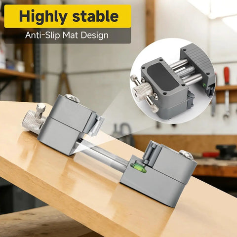 Upgraded Eight Jaw Mini Fractal Vise With 90Mm Wide Opening and Self Adjusting Jaws for securing delicate pieces on a workbench.