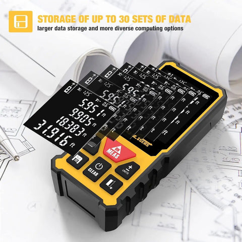 Long Range Laser Measure Tool With Dual Angle Display And Pythagorean Mode 328 Feet Laser Distance Meter For Distance Area And Volume Switchable Units M In Ft Ft In High Precision For DIY And Pros digital laser distance meter with dual angle display and 30-set data storage