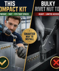 77-Piece Rivet Nut Installation Kit With Drill Adapters And Press-In Nuts, Seven Installers And 70 Nuts M3-M12, Pro Grade For Sheet Metal And Auto Repair, Manual Or Powered Nut Setter For Quick, Easy Riveting, compact drill use