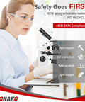 Clear Safety Glasses For Men Bulk Pack Of 24 With Polycarbonate Lenses ANSI Z87.1 Impact Resistant Built Tough Anti Scratch UV400 Protective Eyewear For Debris Home Improvement And Outdoor Work worn by woman using microscope in lab