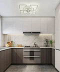 Dimmable Flush Mount LED Ceiling Light With Remote Control, 23.6 Inch Modern Fixture, in a contemporary kitchen setting.