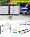 Folding Fish Cleaning Table With Portable Sink, Faucet, Drainage Hose And Sprayer being loaded into a car, showcasing portability.