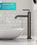 Ramus One Handle Vessel Sink Bathroom Faucet With Pop Up Drain Dope Matte Black Finish shown on hex tile background
