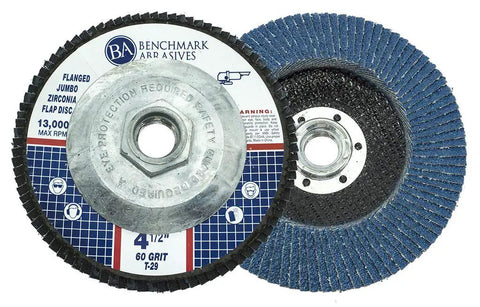 Pro Grade High Density Jumbo Zirconia Type 29 Flap Discs 4-1/2 Inch 60 Grit 10 Pack, 5/8-11 Thread For Angle Grinder, Fast Stock Removal, Smooth Finishing, Beveling, Deburring, Rust Removal