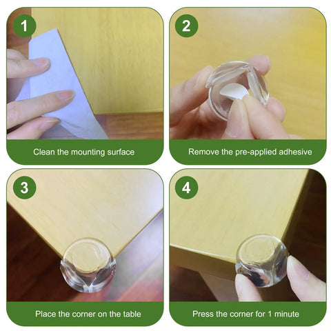 Steps to install 36 Pack Clear Corner Protectors For Baby Rock Solid Table Edge Guards For Furniture. Adhesive application guide.