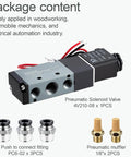 5 Way 2 Position Pneumatic Solenoid Valve, Aluminum Alloy Body, 1/4 Inch NPT Inlet and 1/4 Inch NPT Outlet, 1/8 Inch Exhaust, DC 12V Coil, 4V210-08.