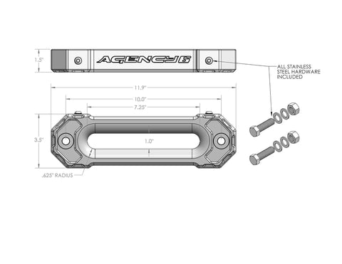 Red Hawse Fairlead 1.5 Inch Thick Billet Aluminum For Synthetic Winch Rope 10 Inch Hole Spacing Stainless Hardware Included