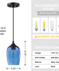 Three Pack Pendant Lights Set for Kitchen Island Hand Blown Seeded Blue Glass Shades in Black Finish Modern Farmhouse Ceiling Fixture