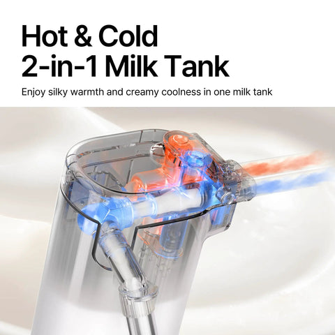 Smart Automatic Espresso Maker With Built In Burr Grinder And Dual Milk Frother One Tap Super Coffee Brewer hot and cold 2-in-1 milk tank detail.