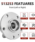 Pair Front Wheel Bearing Hub Assembly For Volkswagen Passat Jetta Golf Beetle Eos Tiguan R32 Rabbit CC GTI And Audi TT A3 Q3 Quattro Built Tough Ready To Install Front Hub Bearing with detail features.